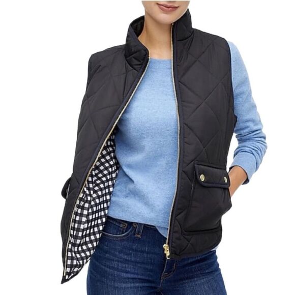 New! J.Crew Black Quilted Vest Sz M - Picture 1 of 6
